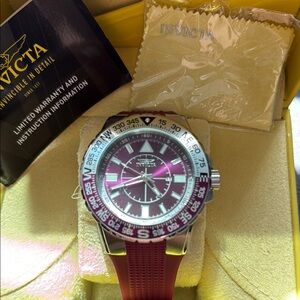 Invicta Red and Silver Dial Watch